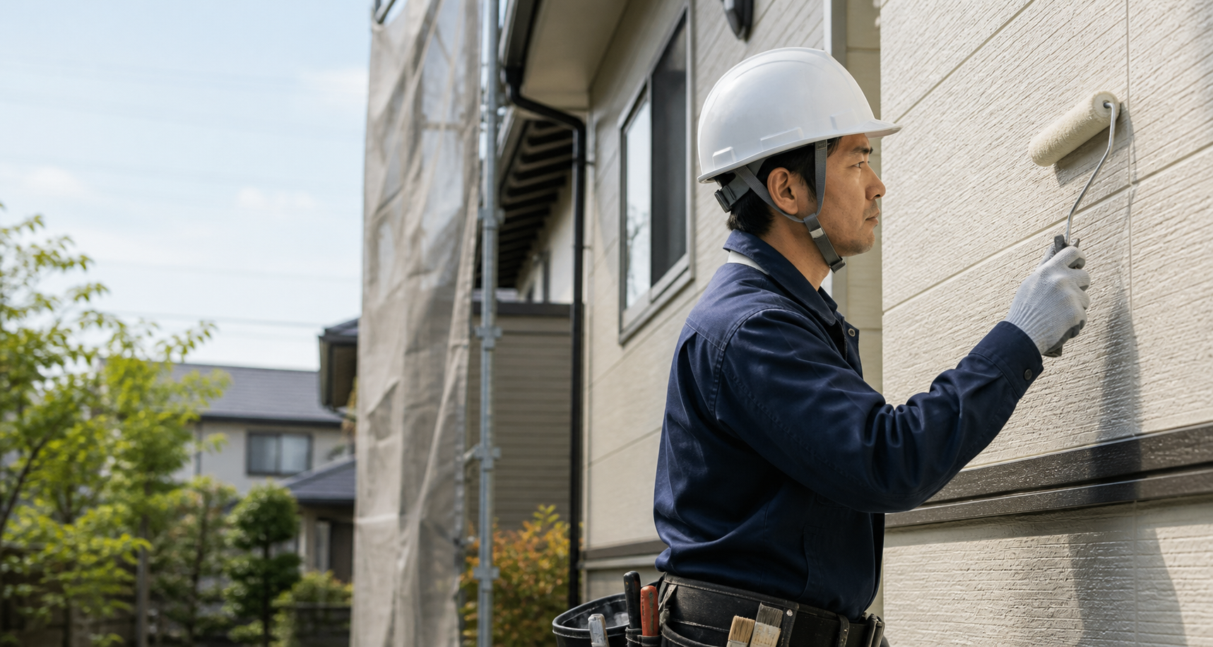住宅外壁を確認する職人のイメージ